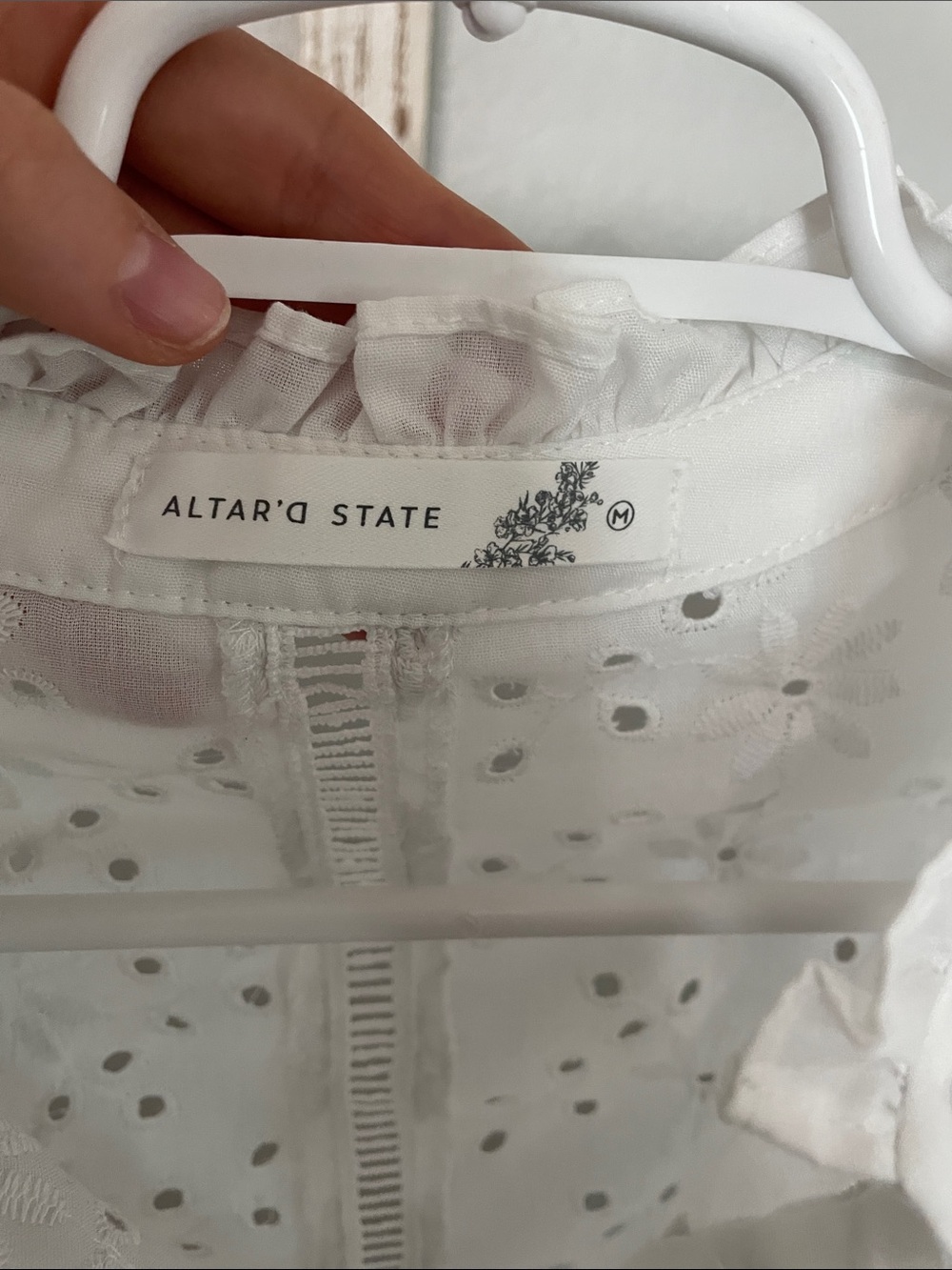 Altar'd State White Eyelet Button-Front Ruffle Blouse - Picture 2 of 4